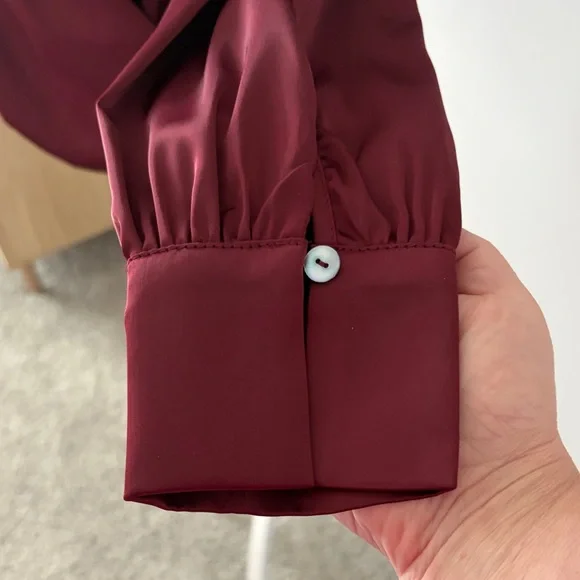 She + Sky Deep Burgundy Wrap Blouse - Picture 2 of 4